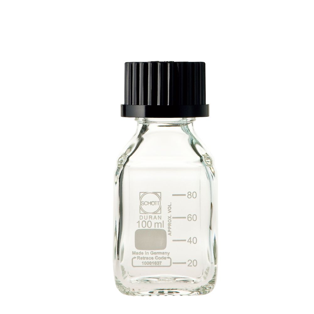 ねじ口瓶角型白 デュラン（R） 黒キャップ付 100mL 017230-1002A