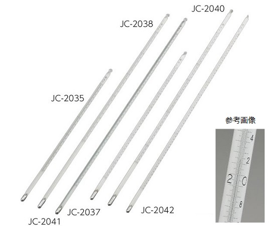 精密棒状水銀温度計（最小目盛：0.1℃） -20〜100℃ 450mm 校正証明書付 JC-2042