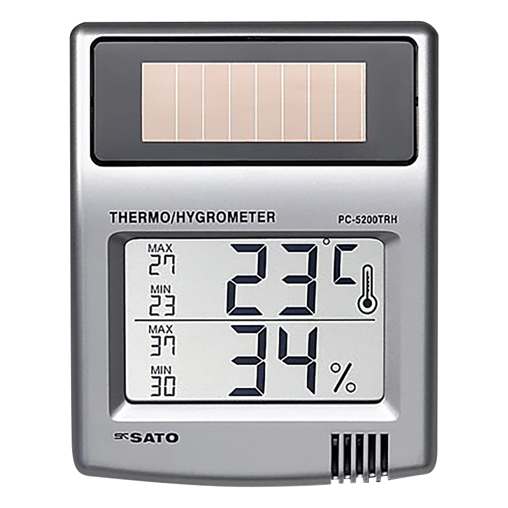 ソーラーデジタル温湿度計 校正証明書付 PC-5200TRH